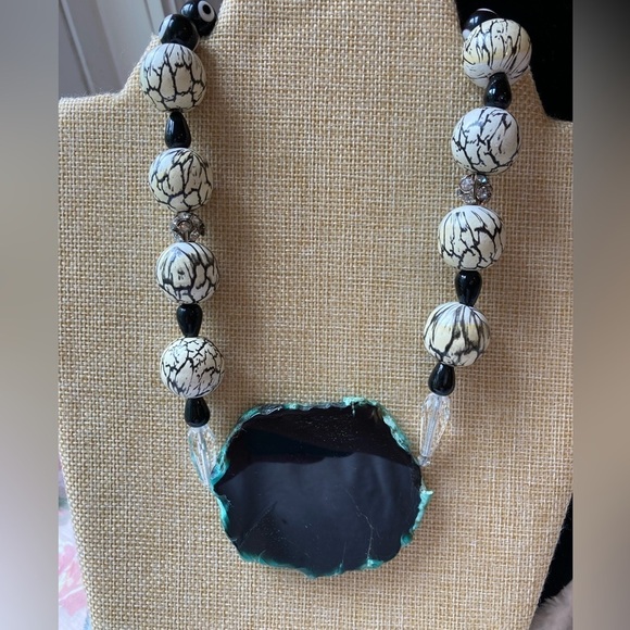 Vintage Agate‎ Slab Chunky Beads Necklace - Picture 1 of 10